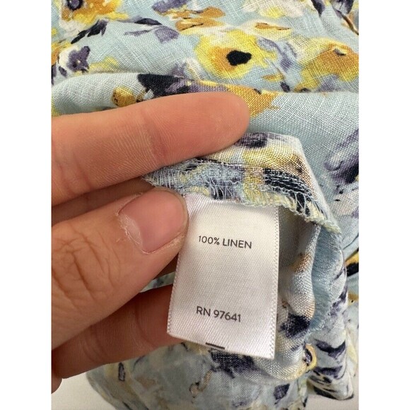 J Jill Love Linen Floral Tunic Top Button Down Blue 3/4 Sleeve Women's Large - Picture 6 of 9